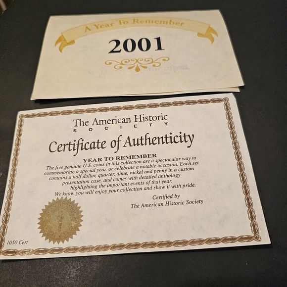 American Historic Society A Year To Remember 2001 Coins Certificates Etc - Picture 6 of 11